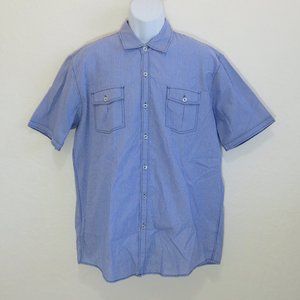 Michael Brandon* Men's Short‎ Sleeve Button Down Curved Hem Pinstripe Shirt~ XL